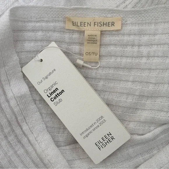 Eileen Fisher White Ribbed Poncho NWT Organic Linen Cotton Slub One Size - Picture 6 of 9